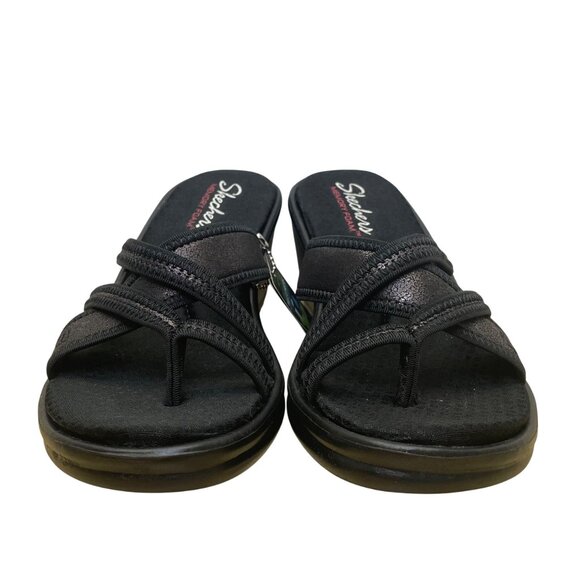 Skechers Women’s Black Memory Foam Rumblers-Happy Dayz Wedge Sandals Size 8 - Picture 2 of 11